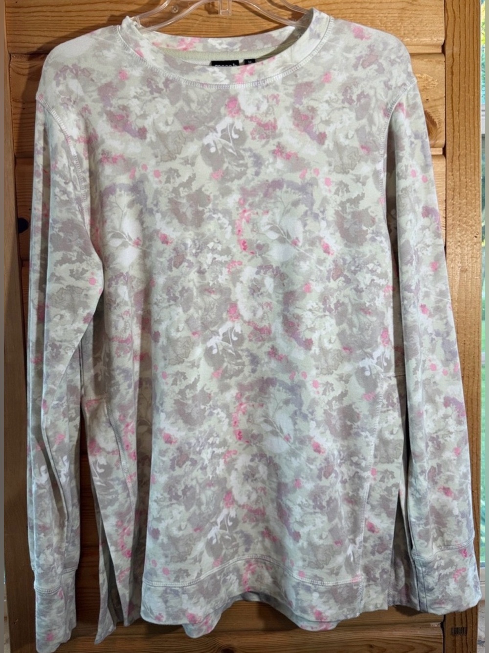 Mono B Floral-Print Crewneck Sweater - Pink & Gray Medium